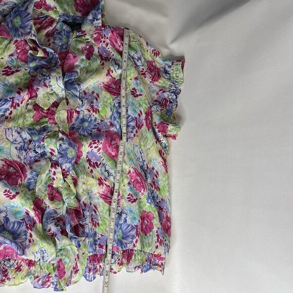 Sunny Taylor Womens Blouse Top Size 1X Multicolor Sheer Floral Button-Down - Picture 9 of 10